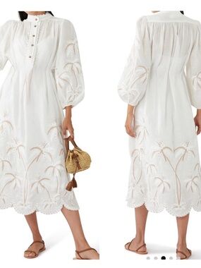 Zimmermann White Midi Dress with Beige Embroidery AU 3